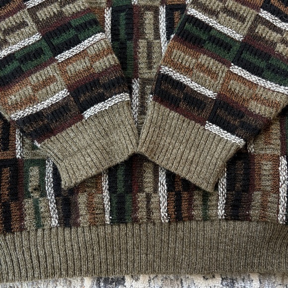 Vintage 3D Knit Chunky Sweater Olive Green Earth-tone - Picture 11 of 16